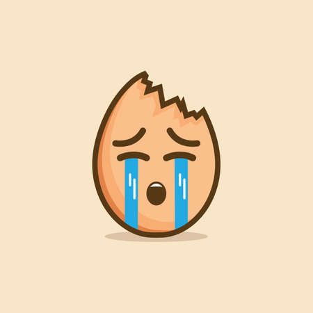 Crying egg with a broken body illustration, cartoon emoticon design