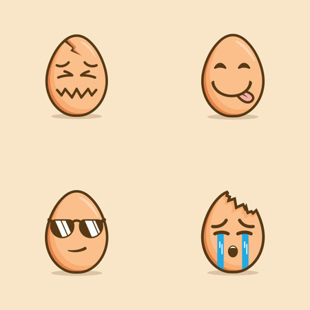 Set of cute egg emojis. Vector flat illustrationのイラスト素材