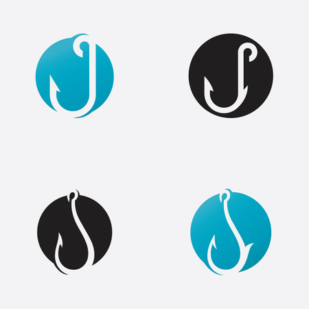 fishing hook logo design concept template. fully editable vectorのイラスト素材