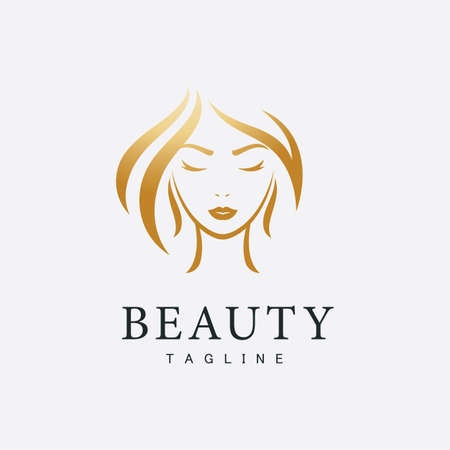 Elegant woman Logo  with  gold gradient designのイラスト素材