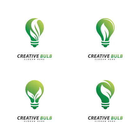 Set of Bulb with leaf logo vector. Creative eco energy Logo design conceptのイラスト素材