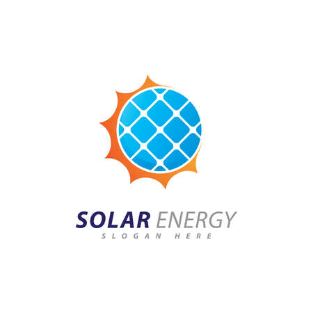 Sun energy logo design template. Creative Solar panel energy electric electricity logoのイラスト素材