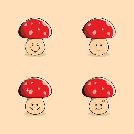 Cute Mushroom Vector cartoon character illustration simple flat deaign styleのイラスト素材