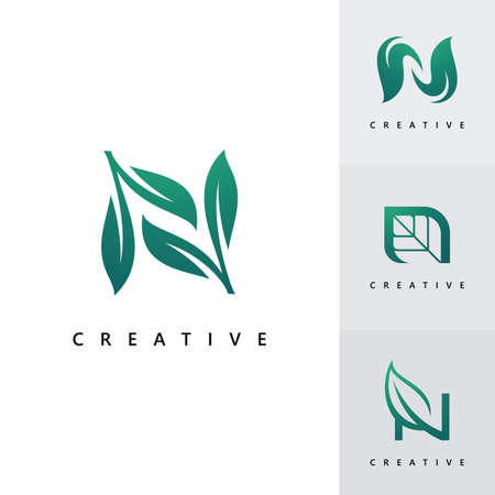 N  Design and template. Creative N leaf  icon initials based Letters in vector.のイラスト素材