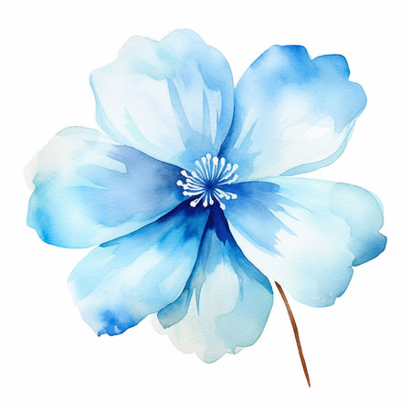 Watercolor blue cosmos flower isolated on white background. Vector illustration.の素材