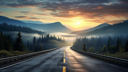 Road in the mountains at sunset.Landscape. Generate Aiの素材