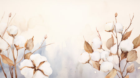 Cotton flower branch on beige background with copy space for textの素材