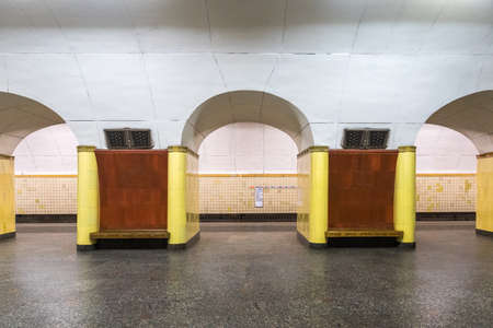 MOSCOW, RUSSIA - 20 january 2017: Kaluzhsko-Rizhskaya line (line 6). Metro station Rizhskaya. The scenery and track wallのeditorial素材