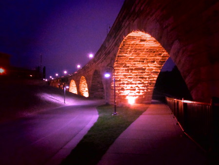 Lights and arches of the bridgeの写真素材