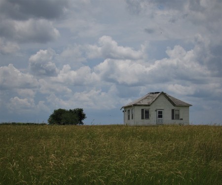 Lonely abandoned building in a stormの写真素材