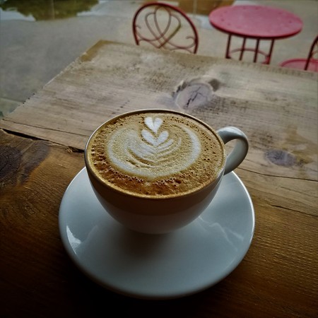 Latte art in the coffee shopの写真素材