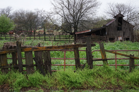 Abandoned garage in a fieldの写真素材