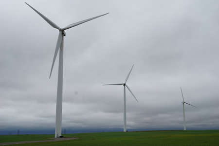 Wind turbines on a stormy dayの写真素材