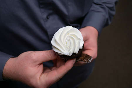 Small white cupcake for a special occasionの写真素材