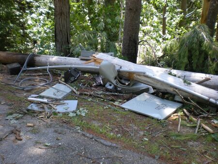 Tornado destruction of telephone pole in New Hampshireの写真素材