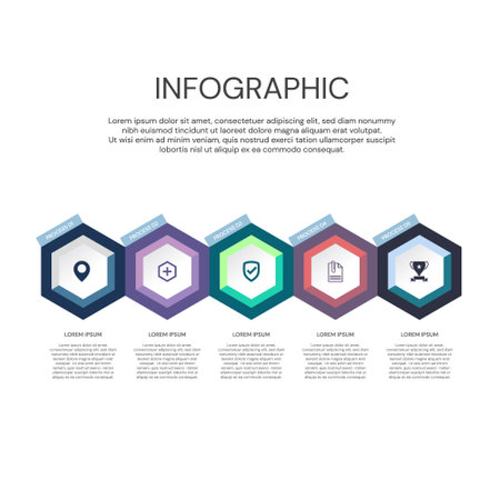 Vector infographic label design with icons. Business concept flowchart, diagram, morphism, 5D chartのイラスト素材