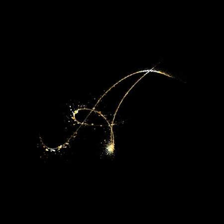 Gold glittering star dust trail on black background. Vector illustration.のイラスト素材
