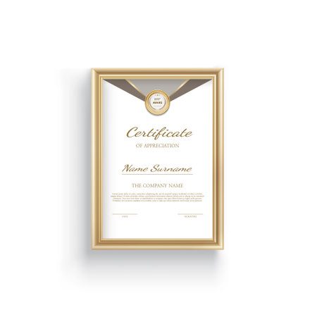 Certificate of achievement template with golden frame on white background. Vector illustrationのイラスト素材