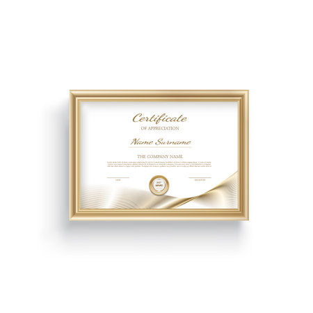 Vector golden frame template for certificate, diploma, voucher. Vector illustrationのイラスト素材