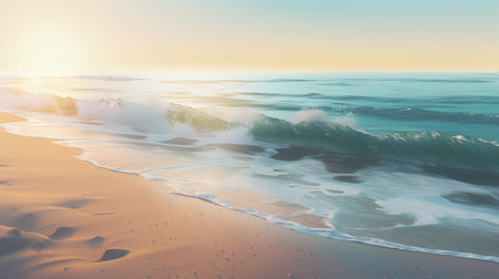 Beautiful seascape with waves and sunset. 3d renderingの素材
