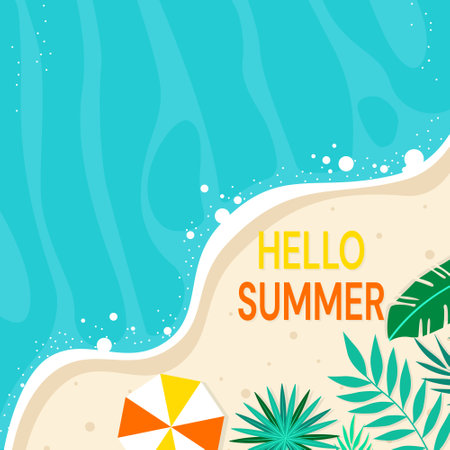 Hello Summer. Vector Illustration of Summer Background with Tropical Leaves.