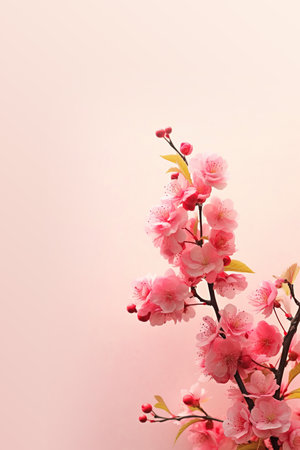 cherry blossom on pink background with copy space for your textの素材
