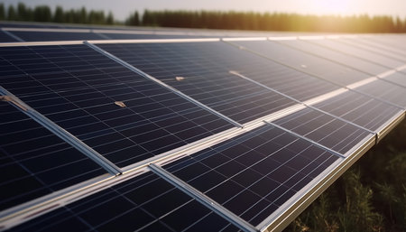 Solar panels, photovoltaic, alternative electricity source - concept of sustainable resourcesの素材