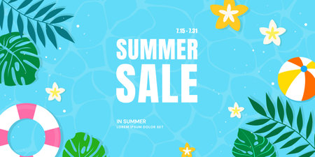 Summer sale banner template design. Vector illustration in flat cartoon style.のイラスト素材