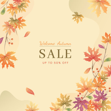 Autumn sale background with maple leaves. Vector illustration for your designのイラスト素材