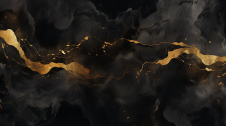 Black gold marble texture with golden veins. Abstract watercolor background for your design.の素材