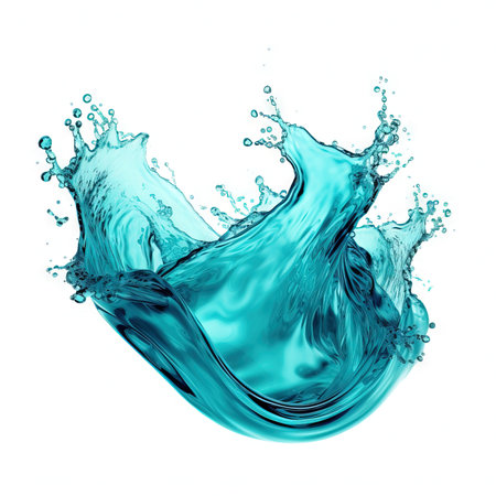 Blue water splash isolated on white background. 3d rendering illustration.の素材