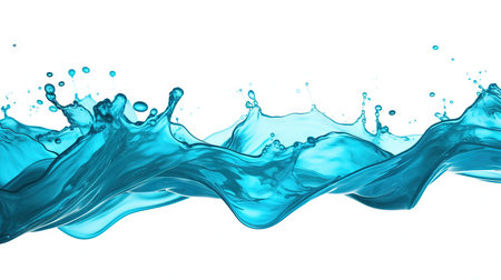 Blue water splash isolated on white background. 3d rendering, 3d illustration.の素材