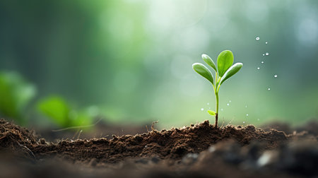 Green seedling illustrating concept of new life with bokeh backgroundの素材
