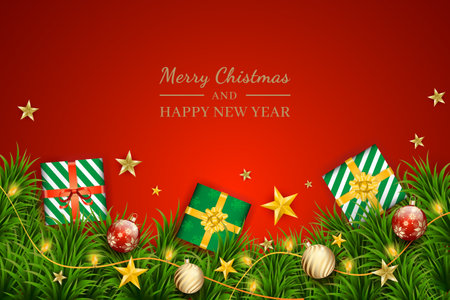 Merry Christmas and Happy New Year Greeting Card. Vector Illustrationのイラスト素材
