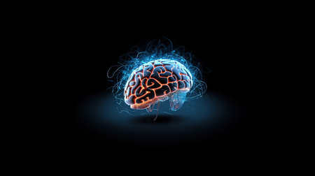 Human brain on a black background. 3D illustration. 3D rendering.の素材