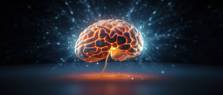 Human brain on abstract background. 3D illustration. 3D renderingの素材