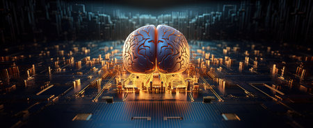 3d rendering of human brain in digital technology concept. 3d illustrationの素材