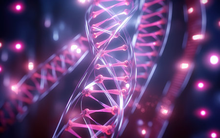 DNA molecule model, 3d render, computer generated abstract background.の素材