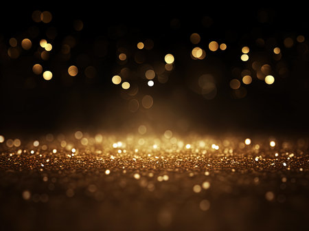 glitter vintage lights background. gold and black. de-focusedの素材