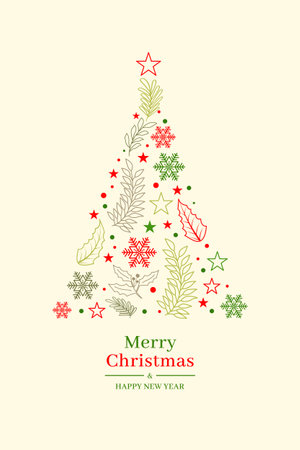 Merry Christmas greeting card with christmas tree. Vector illustration.のイラスト素材