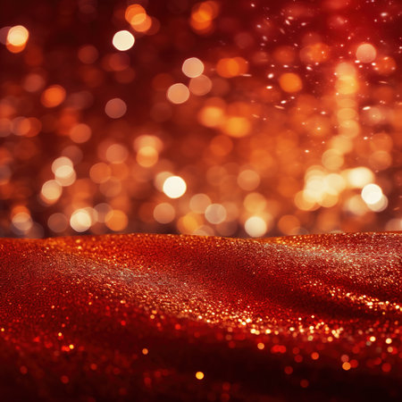 abstract background with bokeh defocused lights and red glitterの素材