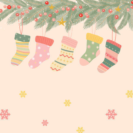 Christmas greeting card with christmas socks. Vector illustration. EPS10のイラスト素材