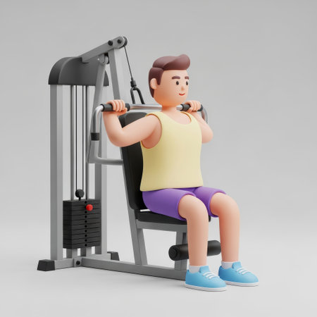 3d illustration of a man working out with an exercise machine.の素材
