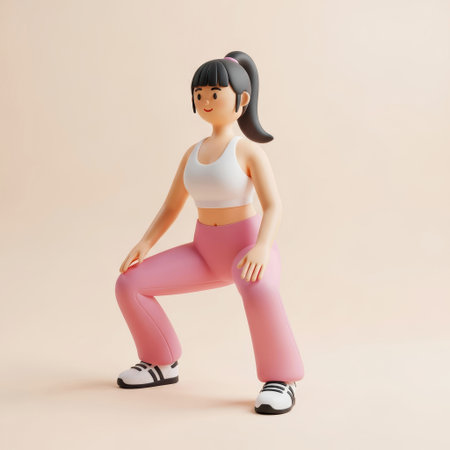 3d illustration of a little girl in sportswear doing exercisesの素材