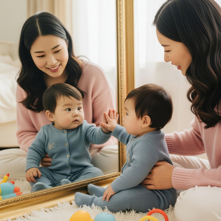 happy asian family playing with baby in living room at home.の素材
