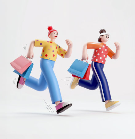 Women with shopping bags on a white background. 3d rendering.の素材