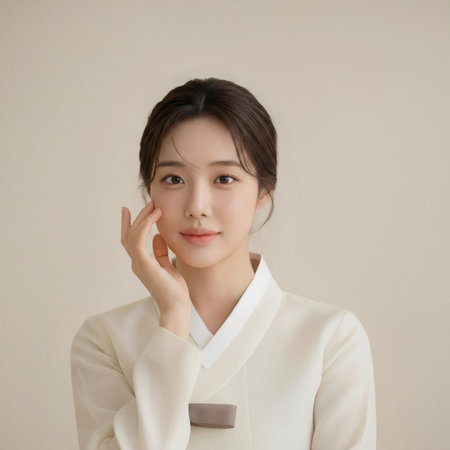 Portrait of a beautiful young asian woman in white suit.の素材