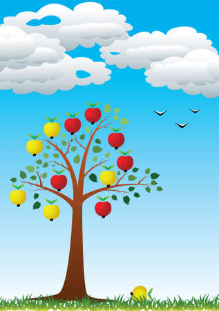 vector apple tree with fruitsのイラスト素材