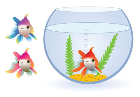 vector aquarium and three fishesのイラスト素材