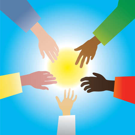 five hands of different races vector 